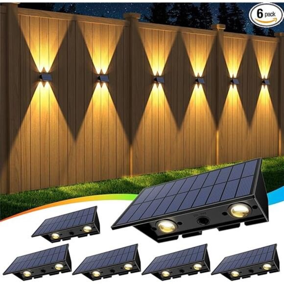 Solar fence lights outdoor warm white RGB waterproof wall deck patio yard up dow - Picture 7 of 7